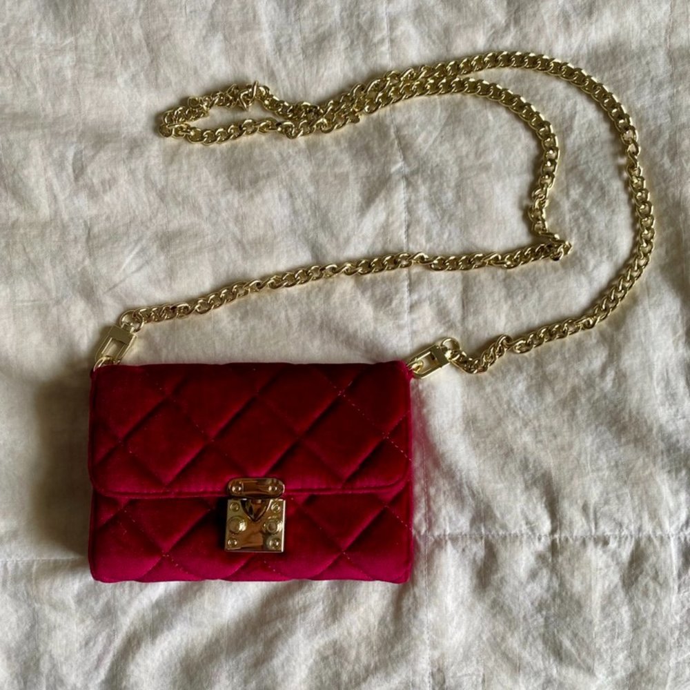 Baublebar Velvet Phone Clutch Purse with Gold Chain